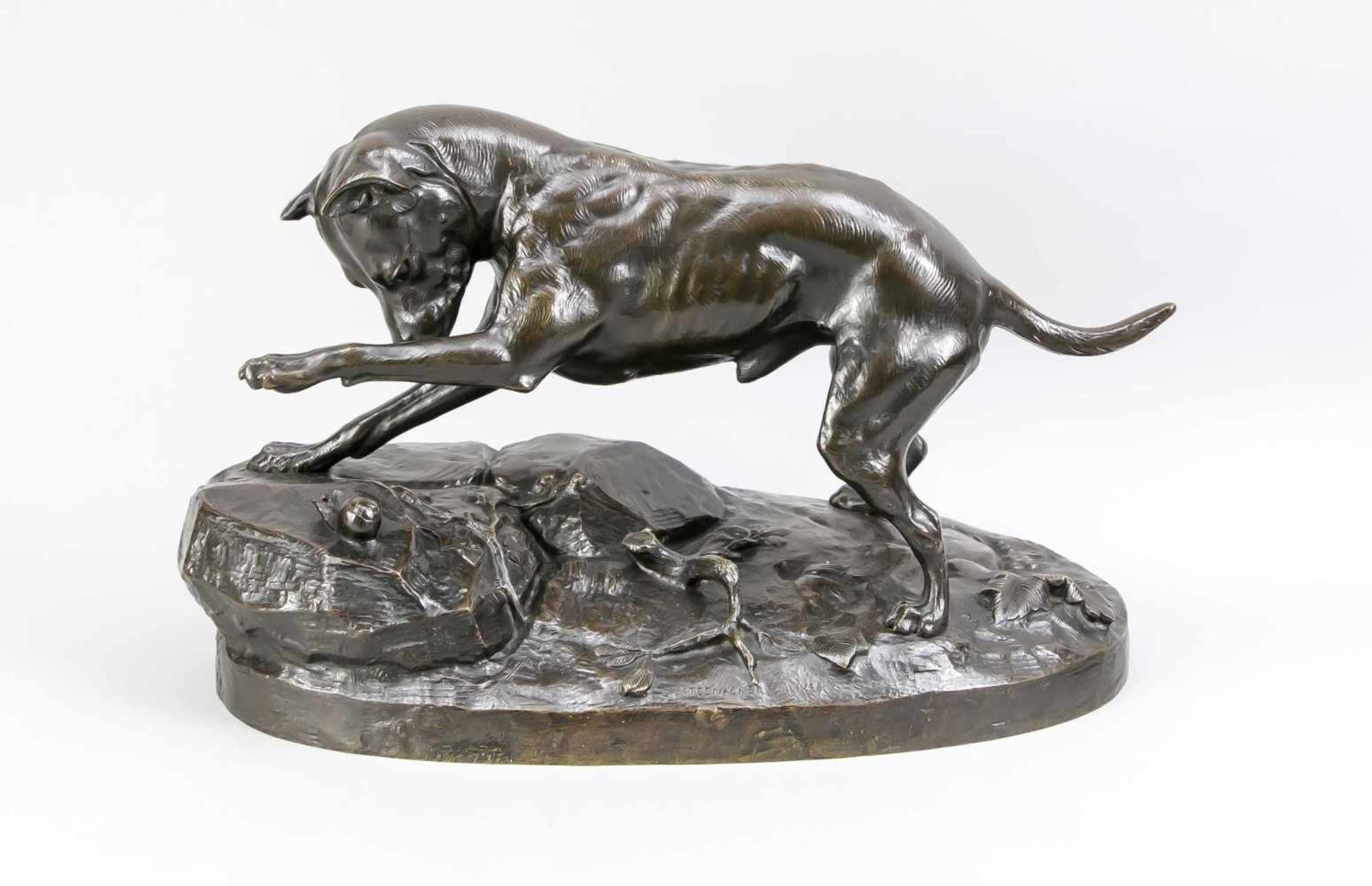 François Frédéric Steenackers (1832-?) (attrib.), große Bronzefigur eines Hundes, der miteiner