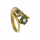 Smaragd-Brillant-Ring GG 750/000 mit 7 rund fac. Smaragden 2,5 - 2 mm und 7 Brillanten,zus. 0,24