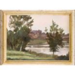 Johannes Rudolphi (1877-1950), "Dorf am See", Öl auf Leinwand, 1903, links untenmonogrammiert und