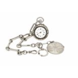 Offene Damentaschenuhr Silber in Niellotechnik, D. 33 mm, H. 12 mm,weißesEmaille-Zifferblatt mit