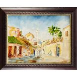 Anonymer Maler 2. H. 20. Jh., expressive Ansicht einer arabischen Stadt mit Moschee imHintergrund