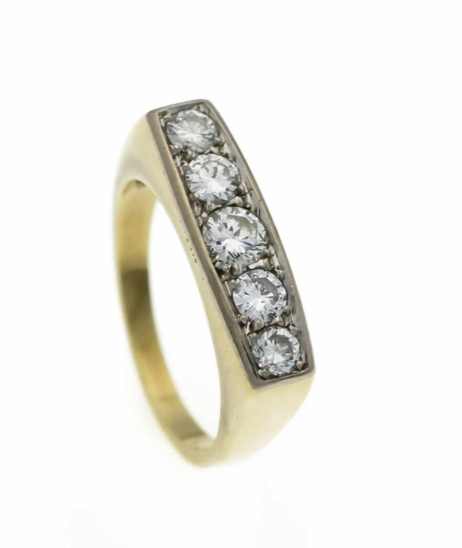 Brillant-Ring GG/WG 585/000 mit 5 Brillanten, zus. 1,0 ct TW/VS-SI, RG 56, 7,4 gBrillant Ring GG /