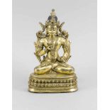 Vajrasattva, Sinotibetisch, 19. Jh., Bronze feuervergoldet. Im Padmasana auf doppeltem Lotusthron