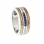 Saphir-Ring Silber und GG 750/000 mit fac. Saphircarrées, RG 53, 6,3 gSapphire ring silver and GG