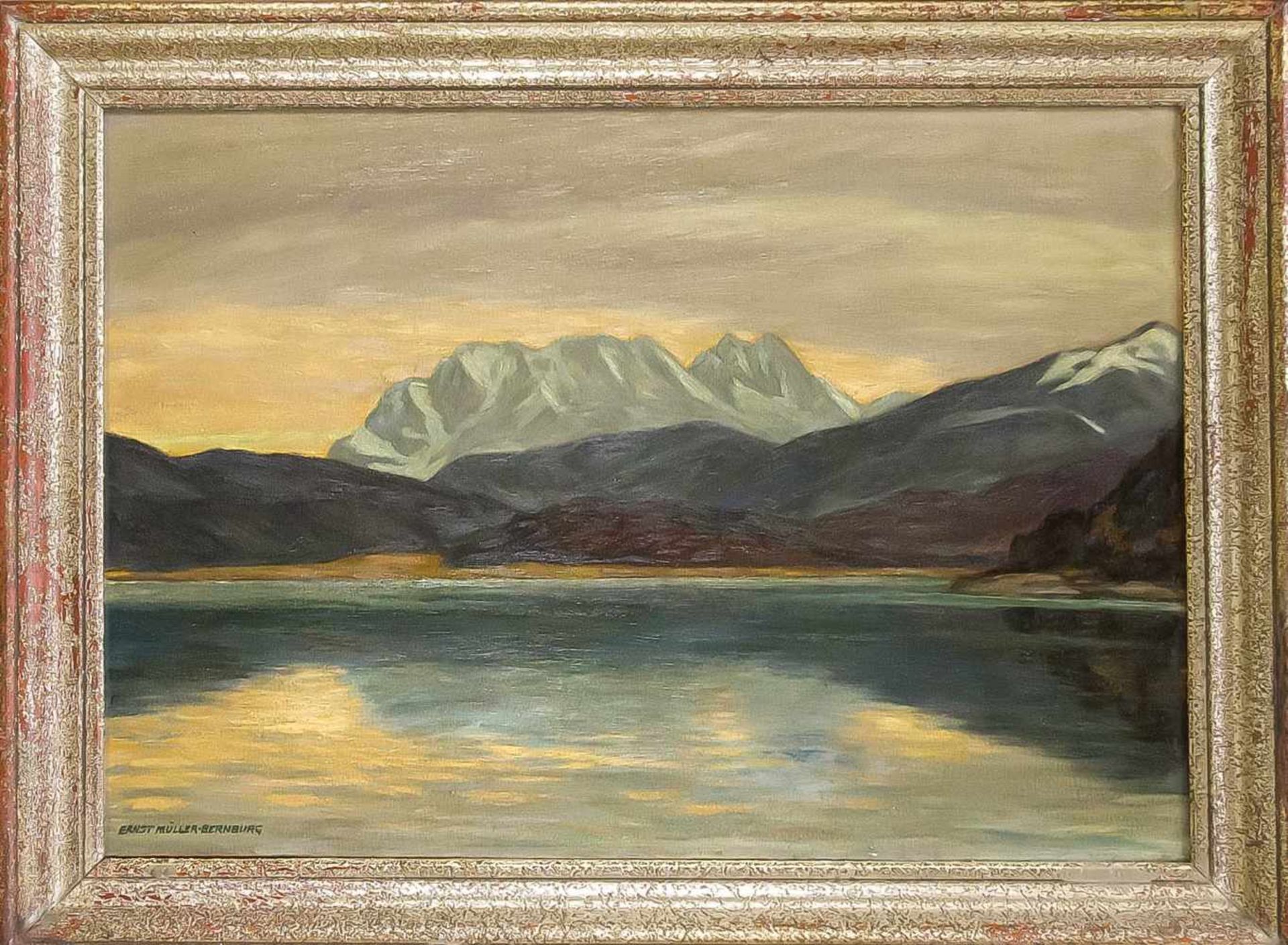 Ernest Müller-Bernburg (1874-?), "Herbststimmung am Walchensee", Öl/Sperrholz, u. li.sign., verso