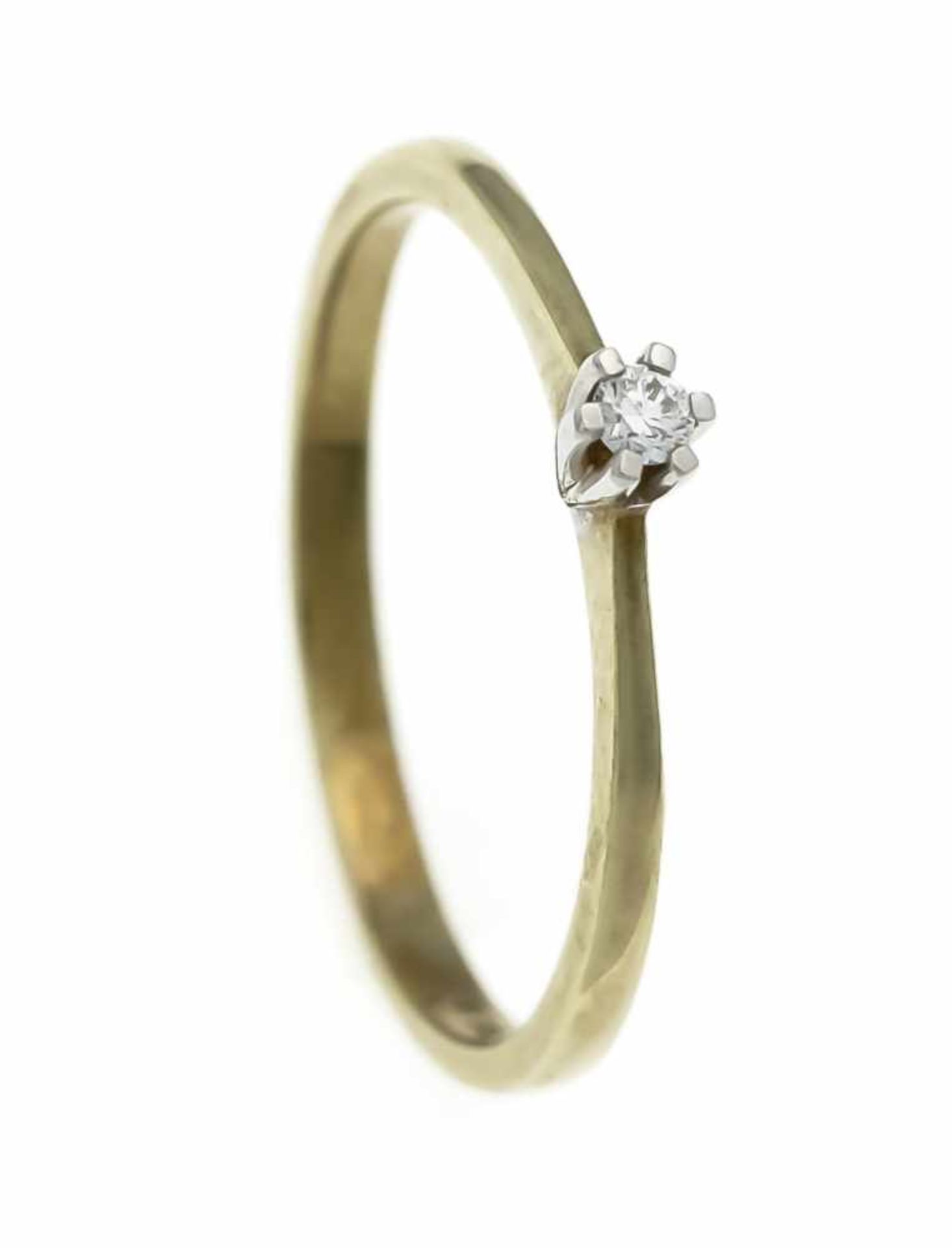 Brillant-Ring GG/WG 585/000 mit einem Brillanten 0,05 ct punziert TW/VS, RG 58, 1,9 gBrilliant