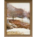 Wohl russischer Maler 2. H. 20. Jh., Parklandschaft im Winter, Öl auf Karton, unsign., 20x 15 cm,