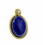 Lapislazuli-Brillant-Anhänger GG 750/000 mit einem oval Lapislazuli-Cabochon 20 x 15,5 mmund einem