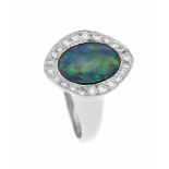 Opal-Brillant-Ring WG 750/000 mit einer ovalen Opaltriplette 12 x 8 mm und Brillanten,zus. 0,40 ct