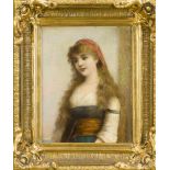 Anonymer, wohl italienischer Maler um 1900, Portrait einer jungen Frau, Öl auf Malkarton,unsign.,
