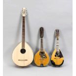 Türkische Langhalslaute, stimmbare Stege-Mandola und Mandoline. Verschiedene Hölzer,Perlmutt und