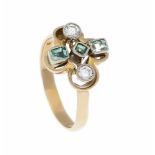 Art Déco Smaragd-Brillant-Ring RG 585/000 mit 3 rechteckig fac. Smaragden 3 - 2,5 mm und