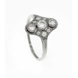 Art Déco Ring WG 750/000 mit 9 Altschliff-Diamanten, zus. 0,72 ct TW-W/VS-SI, RG 56, 2,5 gArt Deco
