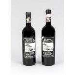 2 Flaschen Brunello di Montalcino Sassetti Livio (davon eine Riserva), je 750 ml mitFüllstand "