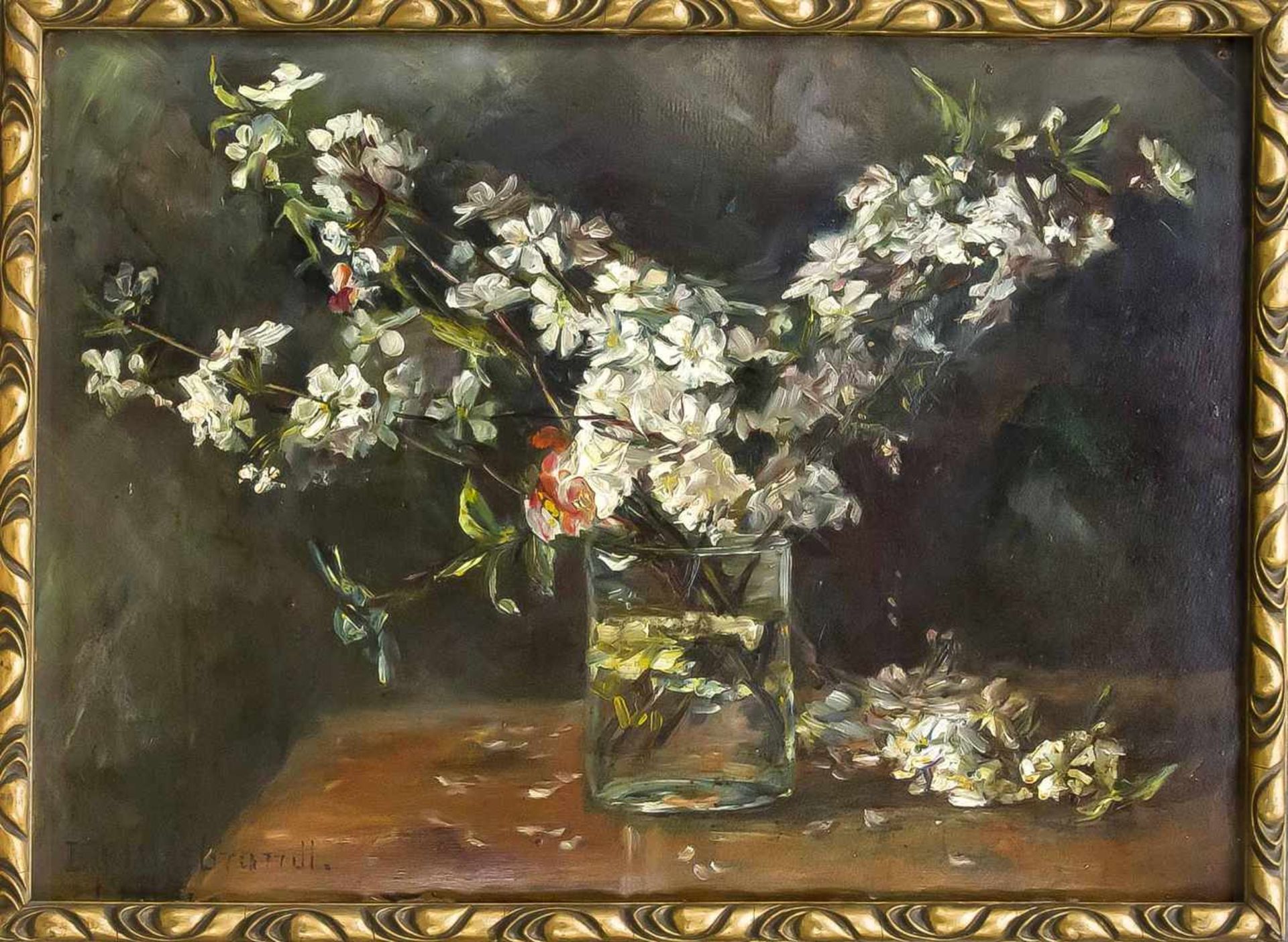 Isa Hildebrandt, Malerin um 1900 in Stolp in Pommern (heutiges Slupsk), Obstblütenzweigein einem