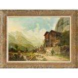 Heinrich Bürkel (1802-1869) nach, Dorffest in den Alpen mit kleinem Festzug zu Ehren
