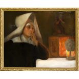 Anonymer Maler Ende 19. Jh., Bildnis einer Nonne im Schein einer Kerze, Öl auf Lwd.,unsign., eine