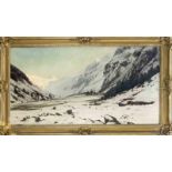 Joseph Rummelspacher (1852-1921), große alpine Winterlandschaft mit verschneitem Tal, Ölauf Lwd., u.