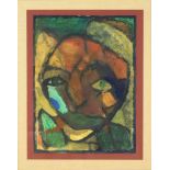 Deutscher Expressionist um 1920, "Der grüne Neider", abstrahierte Darstellung eines Kopfesmit