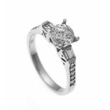 Brillant-Ring WG 750/000 mit einem Brillanten, 1,22 ct W/PI, 10 Brillanten und 2Diamant-Baguettes,