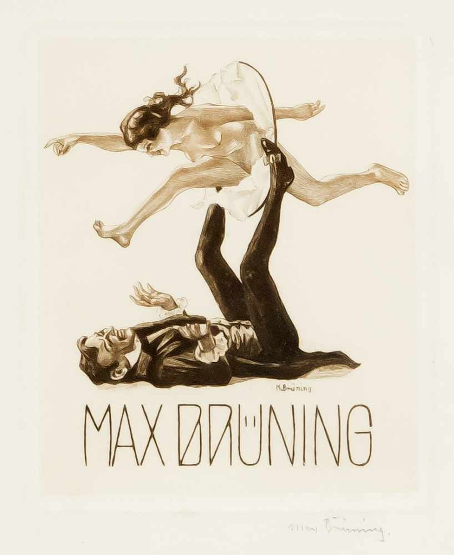 Max Brüning (1887-1968), zwei Exlibris bzw. Kleingrafiken, figürliche Szenen, eine bez."Erwin - Image 2 of 2