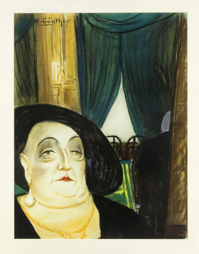 Herta Günther (1934-2018), dt. Malerin und Grafikerin in Dresden. Mondäne Dame imCaféhaus,