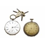 2 Taschenuhren Silber zum Herrichten, mit div. Schlüsseln2 pocket watches silver to revise, with