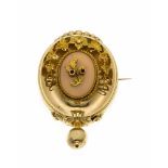 Schaumgoldbrosche um 1840 Rückseite Gold, mit einer ovalen Achatplatte 20 x 15 mm und