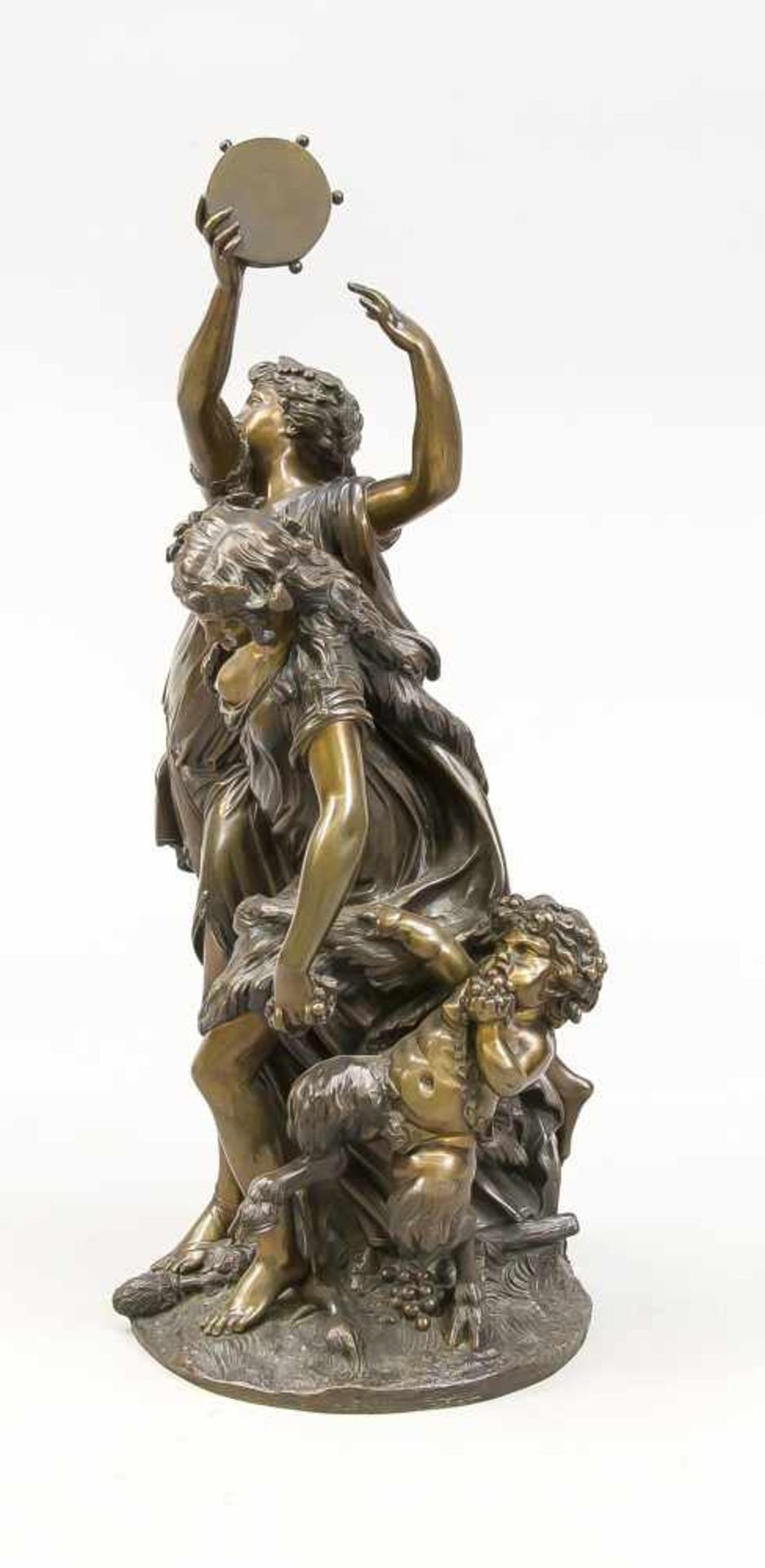 Claude Michel Clodion (1738-1814), große Bacchantengruppe mit kleinem Satyr, dunkelpatinierte Bronze - Bild 2 aus 3