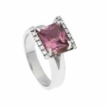 Turmalin-Brillant-Ring WG 585/000 mit einem fac. Pinkturmalin-Carré 8 mm in guter Farbeund Reinheit,