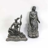 Zwei Eisenreliefs 1. H. 20. Jh., heilige Barbara und Schotte mit Lanze, geschwärzterEisenguss,