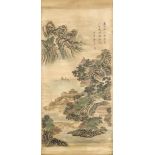 Rollbild, China, 1. H. 20. Jh., Tuschemalerei, dramatische Flusslandschaft mit Felsen
