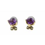 Amethyst-Brillant-Ohrstecker GG/WG 585/000 mit 2 quadratisch fac. Amethysten 7,9 mm insehr guter