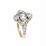Art Déco Diamantrosen-Ring GG/WG 585/000 mit 17 Diamantrosen 5 - 1,5 mm, RG 51, 2,9 gArt Deco
