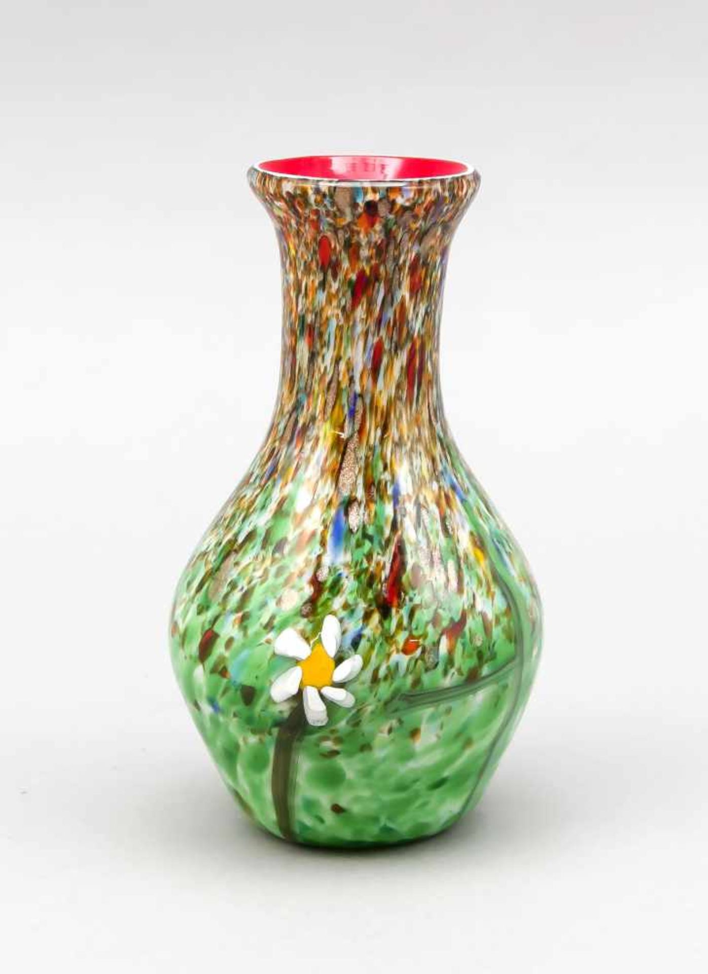 Vase, Italien, 20. Jh., Murano, runder Stand, bauchiger Korpus mit schlankem Hals undausgestelltem