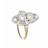 Art Déco Ring GG/WG 585/000 mit 12 Altschliff-Diamanten, zus. 0,50 ct l.get.W/VS-SI, RG49, 2,4