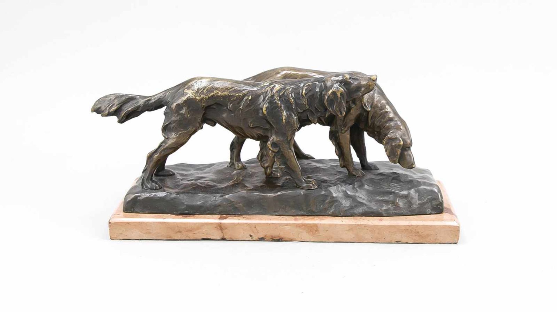 Pierre-Jules Mêne (1810-1879), frz. Tierbildhauer, zwei witternde Jagdhunde, braunpatinierte Bronze,