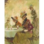 Tommaso Principe (*1942), galante Damen im Caféhaus im Stil der Jahrhundertwende, Öl aufLwd., u. li.