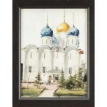 Konvolut von 5 russischen Papierarbeiten 20. Jh., Aquarell einer orthodoxen Kirche,Aquarell einer