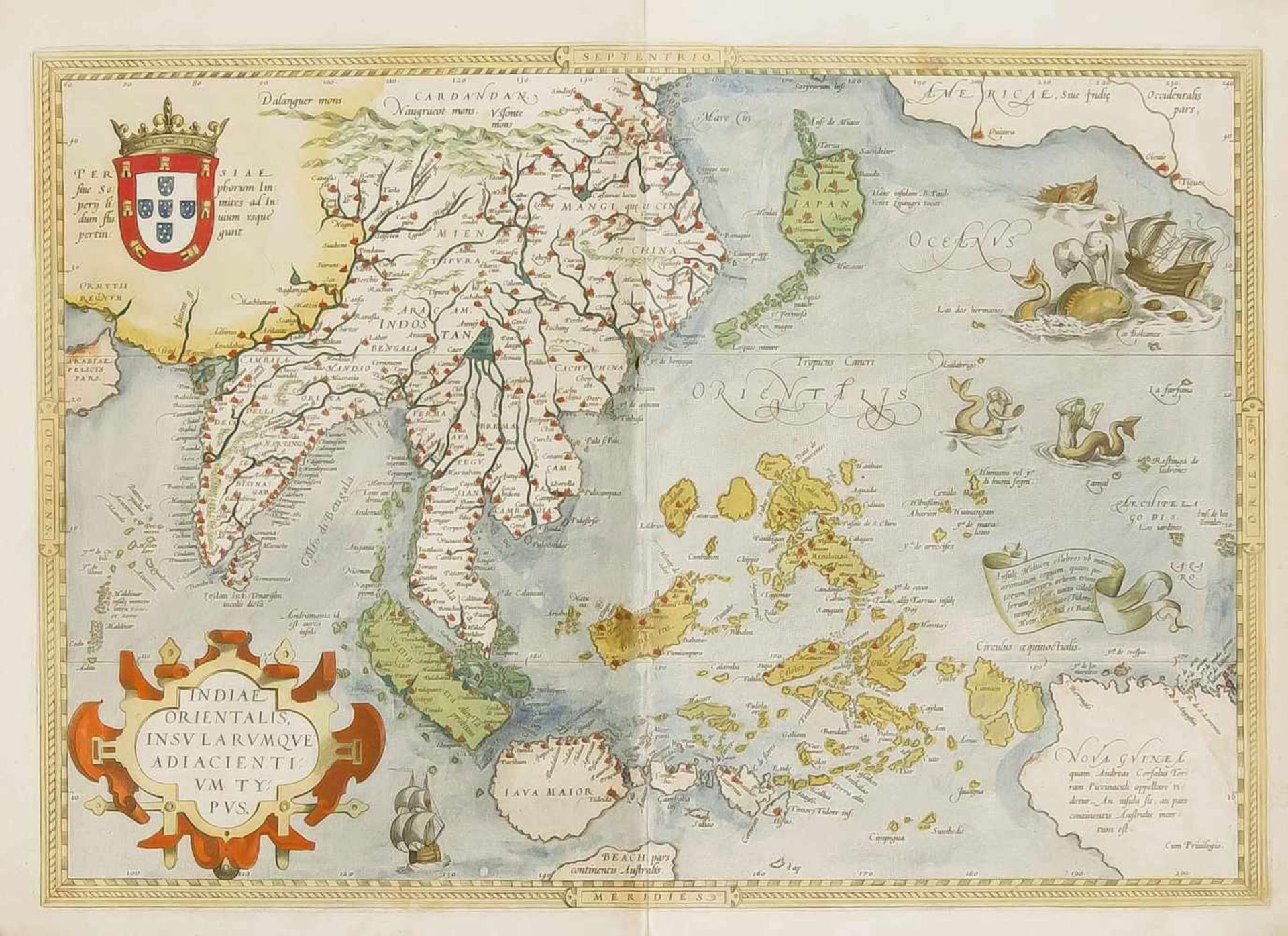 Ortelius, zwei historische Karten von Indonesien und Griechenland aus dem "Theatrum OrbisTerrarum"