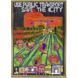 Friedensreich Hundertwasser (1928-2000), zwei Drucke mit Metallfolienprägung, "Use PublicTransport