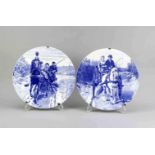 Paar Teller, Holland, 20. Jh., Keramik, weiß-blau glasiert, je mit spiegelfüllenderDarstellung eines