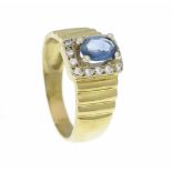 Saphir-Brillant-Ring GG 750/000 mit einem oval fac. Saphir 7 x 5 mm in guter Farbe undReinheit sowie