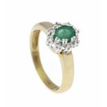 Smaragd-Diamant-Ring GG/WG 585/000 mit einem oval fac. Smaragd 6 x 4,3 mm in guter Farbeund 8