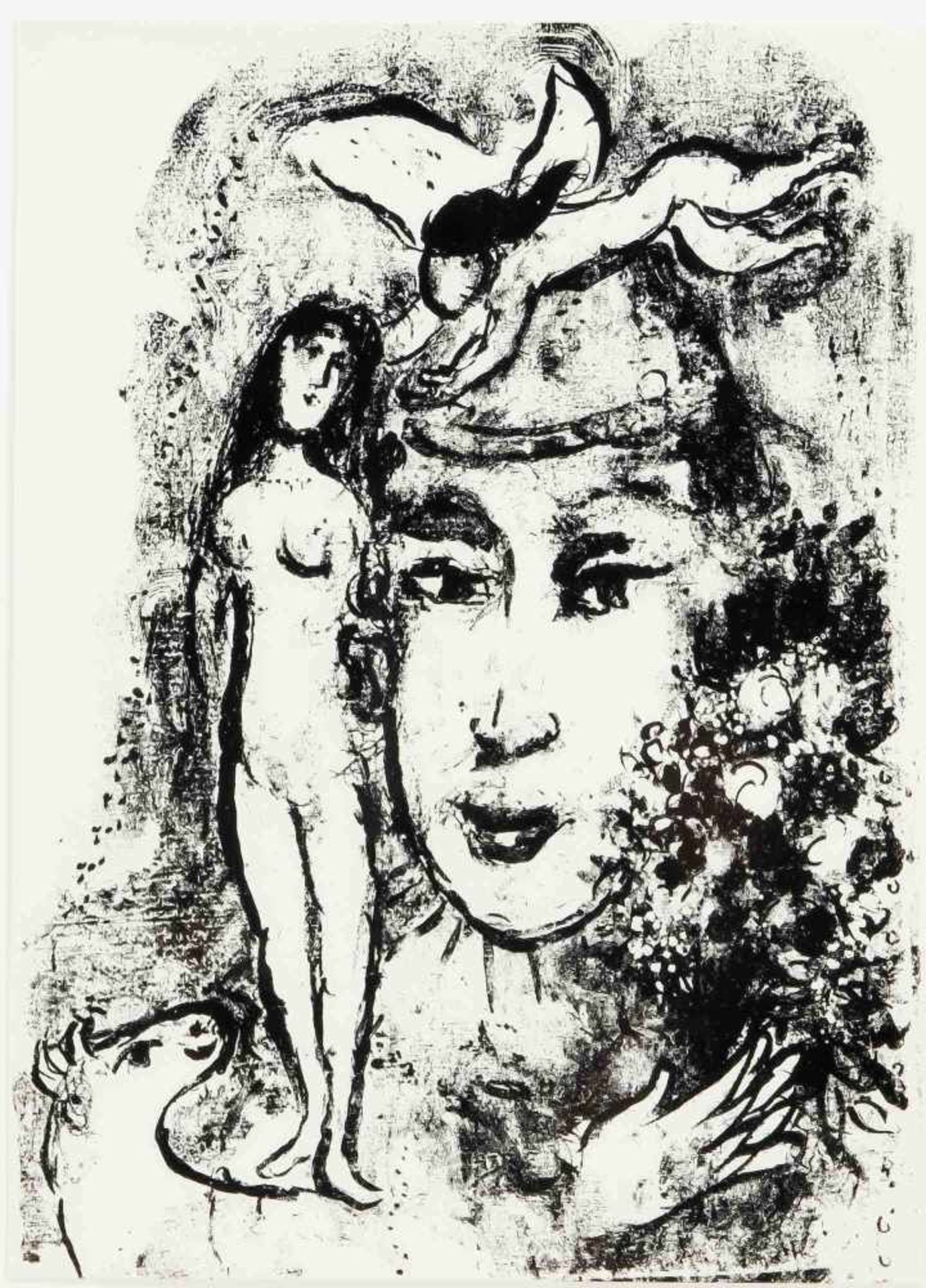 Marc Chagall (1887-1985), Der weiße Clown, Lithographie in Schwarz, 1964, Motivmaße: 37,5x 27 cm.