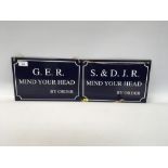 TWO REPRODUCTION ENAMEL RAILWAY SIGNS -