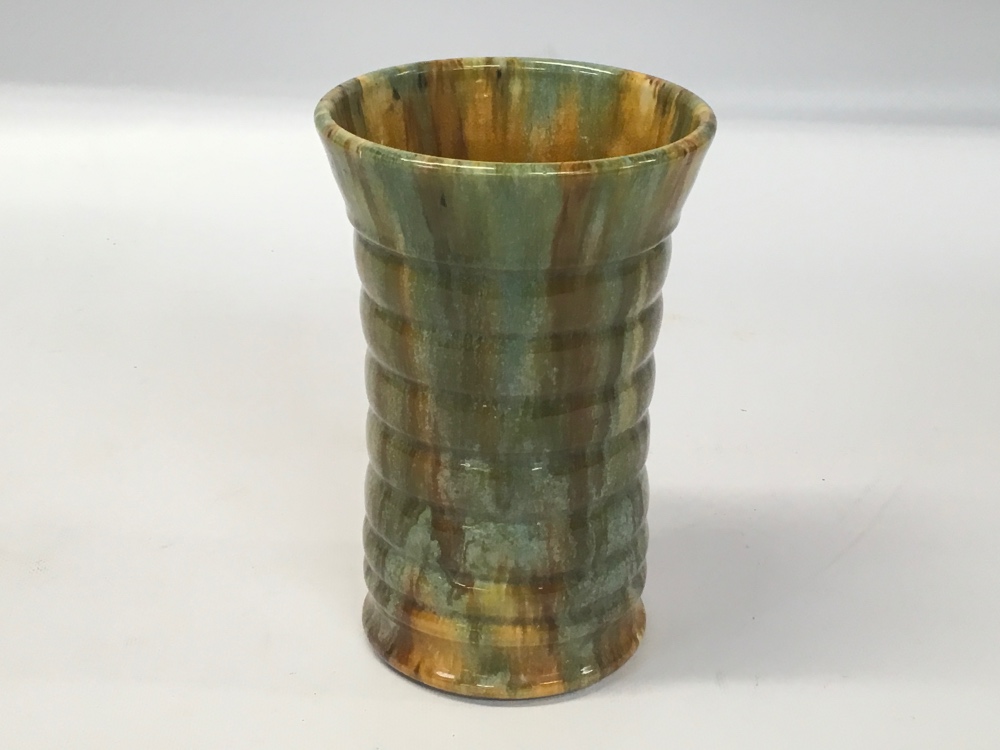 AN ART POTTERY VASE, ORANGE AND SOFT GRE