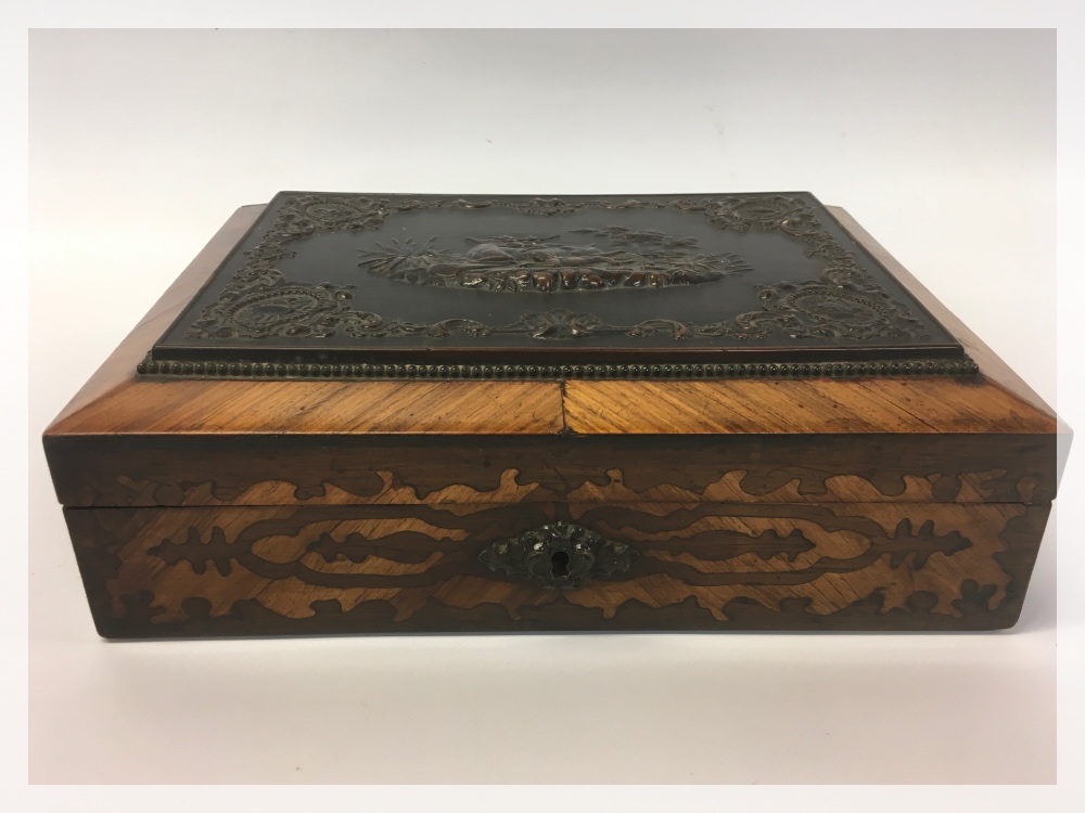 ROSEWOOD INLAID JEWELLERY BOX WITH BLACK