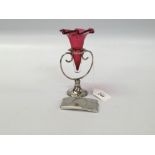 CRANBERRY GLASS POSY HOLDER IN PLATED ST