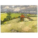 OIL ON CANVAS "BARN IN RURAL LANDSCAPE W